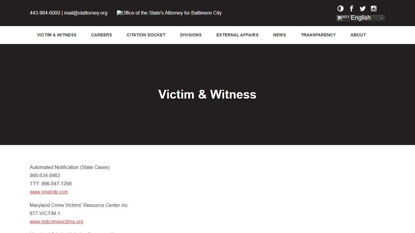 The Baltimore City State's Attorney's Office - Resources for Victims and Witnesses