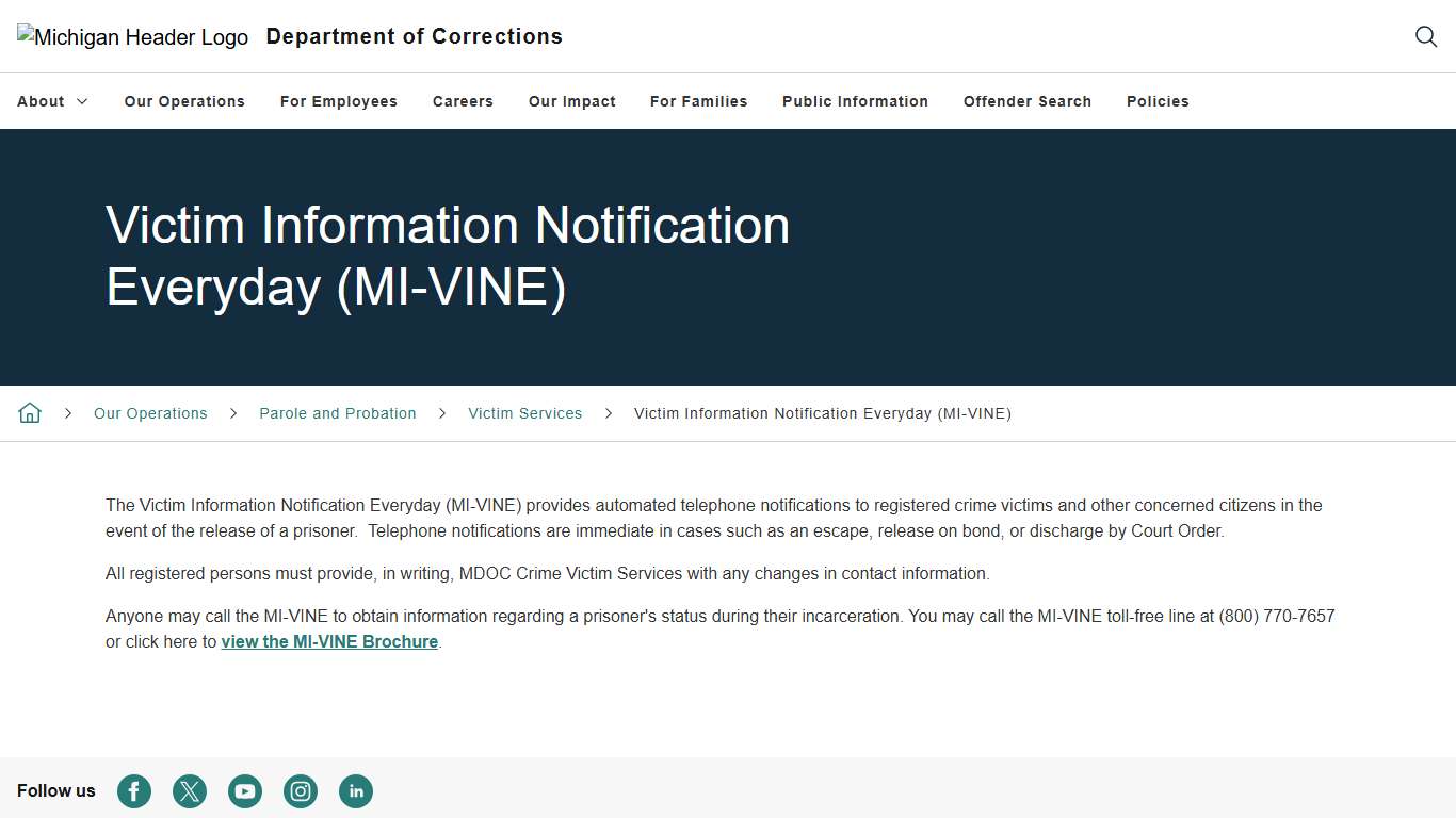 Victim Information Notification Everyday (MI-VINE)